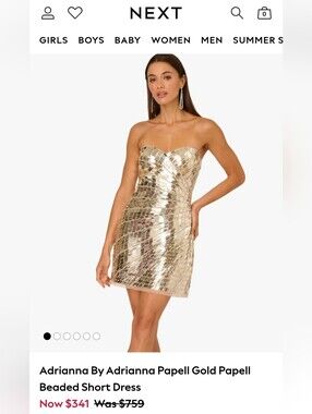 Adrianna Papell Gold Strapless Sequin Mini Dress